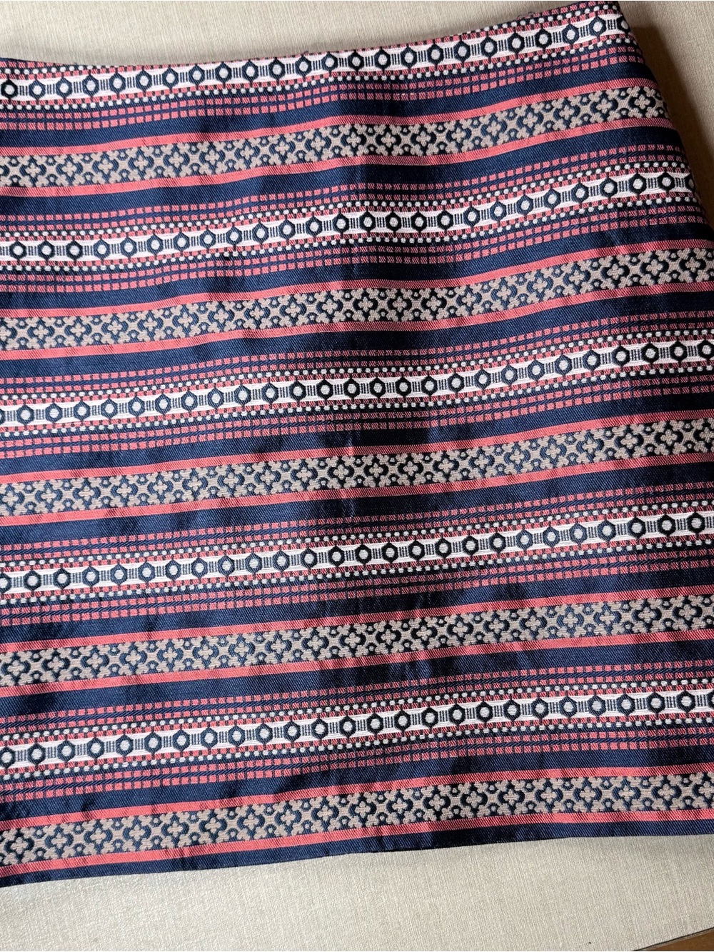 LOFT Navy and Pink Striped Mini Skirt with Geometric Bands